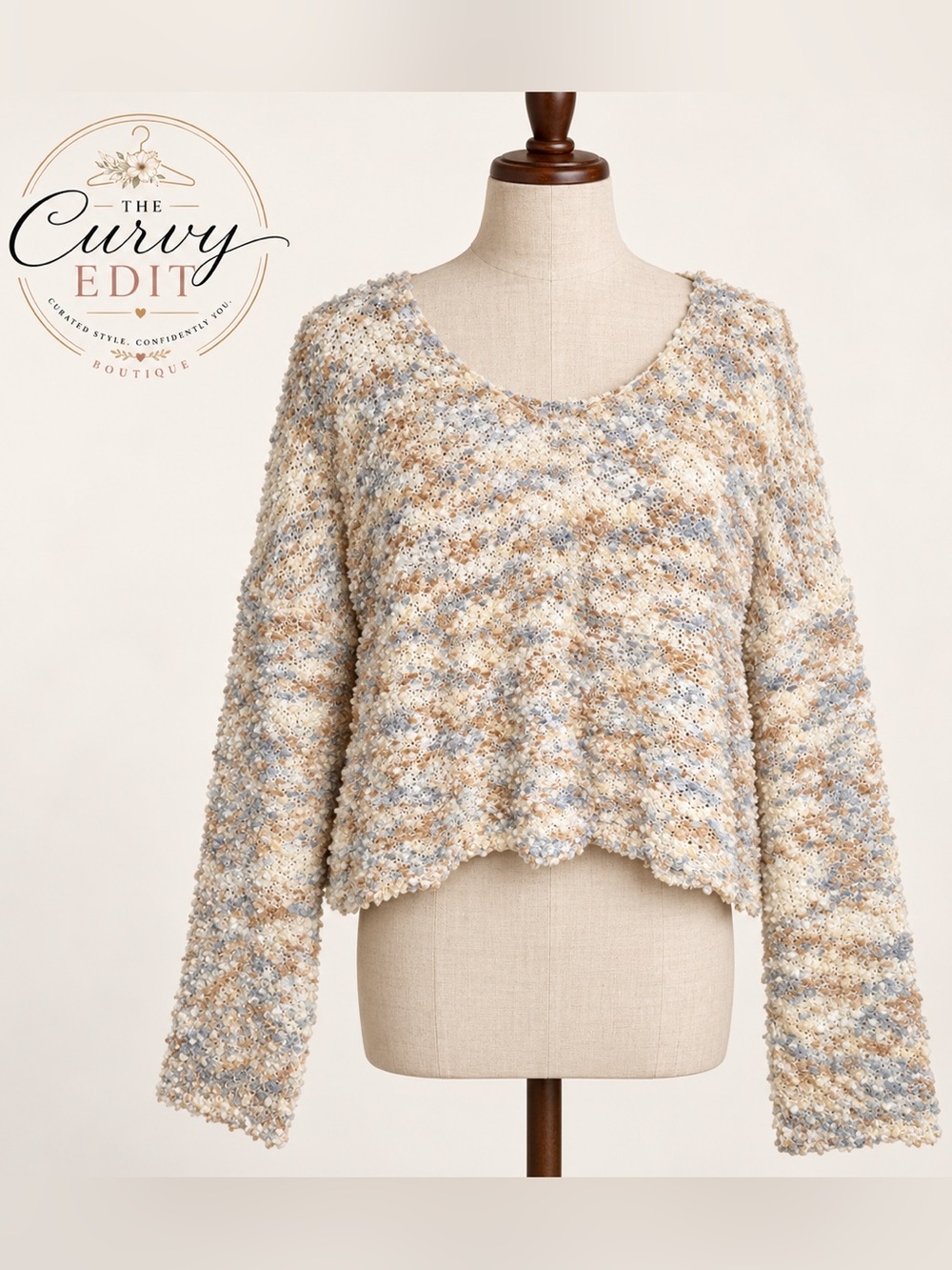 NWT Hayden Los Angeles M/L Multicolor Bouclé Cropped Sweater Coastal Boho